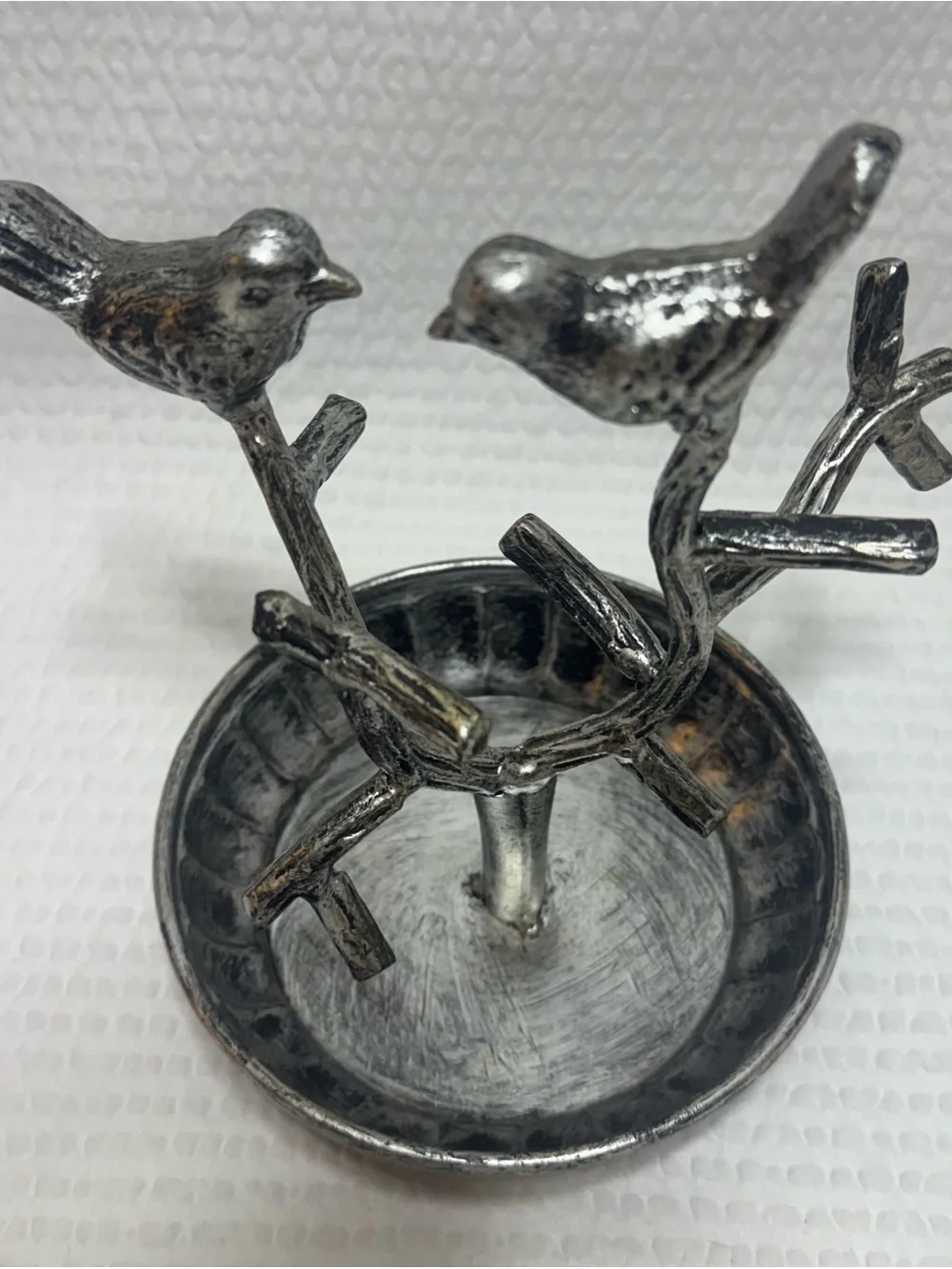 Metal Bird Branch Jewelry Dish - Silver Tone holder